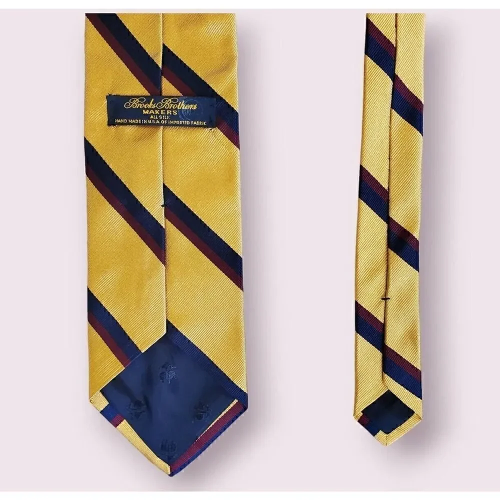 Brooks Brothers Makers Gold, Blue & Red Striped Necktie Tie Preppy | Ivy | Trad